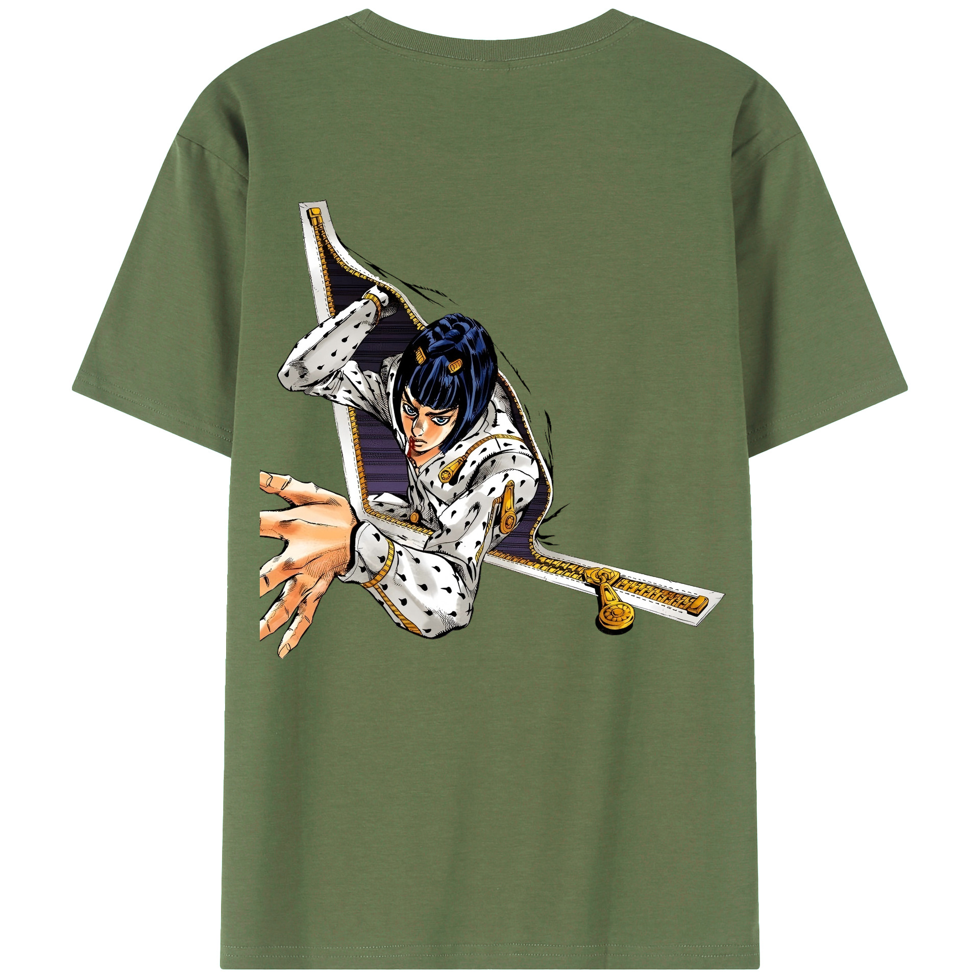 （画像用） ジョジョの奇妙な冒険 ブローノ?ブチャラティ JoJo's Bizarre Adventure Bruno Bucciarati 綿100％ メンズ半袖Tシャツ（バックプリント） 通気性